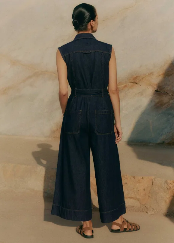 Denim Wide-Leg Crop Jumpsuit