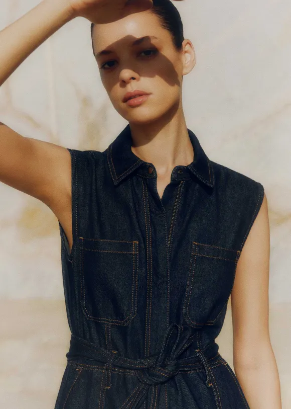 Denim Wide-Leg Crop Jumpsuit