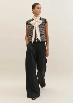Dot Jacquard Pussybow Layering Tank