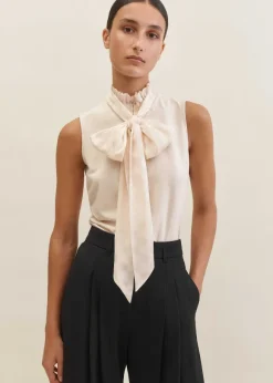 Dot Jacquard Pussybow Layering Tank