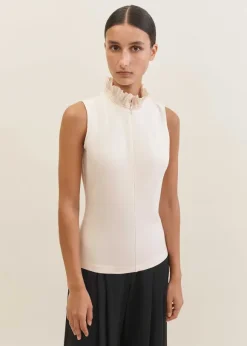 Dot Jacquard Pussybow Layering Tank