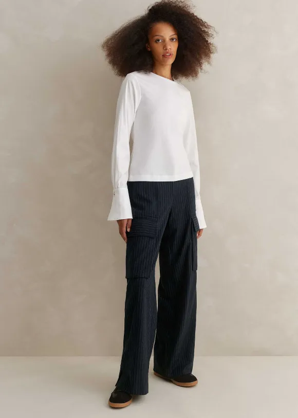 Feature Button Crew Neck Layering Shirt