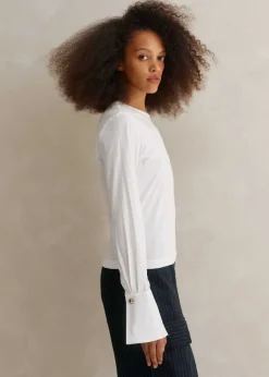 Feature Button Crew Neck Layering Shirt