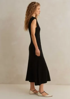 Fluid Crepe Cap Sleeve Midi Dress