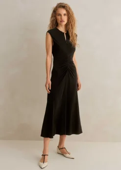 Fluid Crepe Cap Sleeve Midi Dress