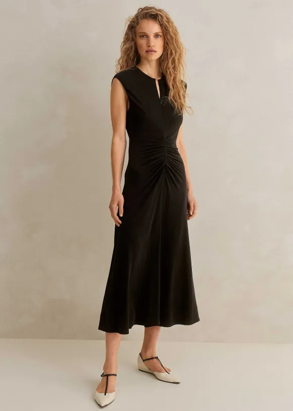 Fluid Crepe Cap Sleeve Midi Dress