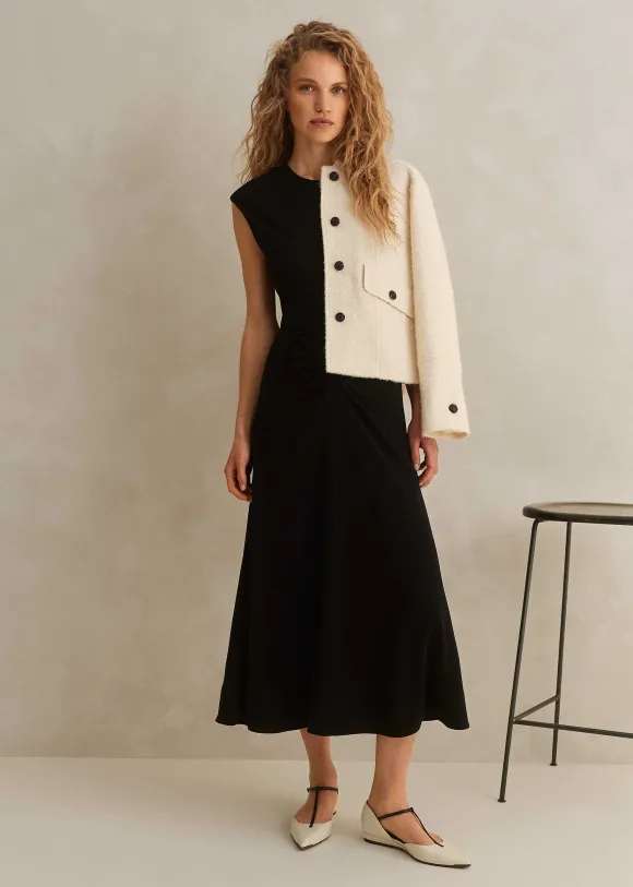 Fluid Crepe Cap Sleeve Midi Dress