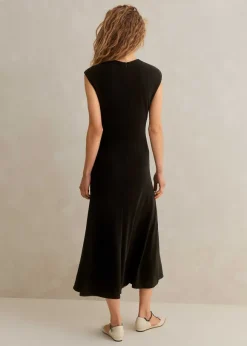 Fluid Crepe Cap Sleeve Midi Dress