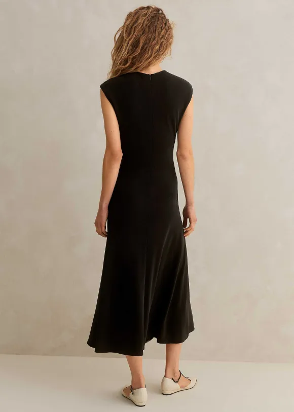 Fluid Crepe Cap Sleeve Midi Dress
