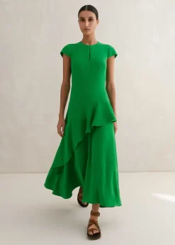 Fluid Crepe Volant Statement Maxi Dress