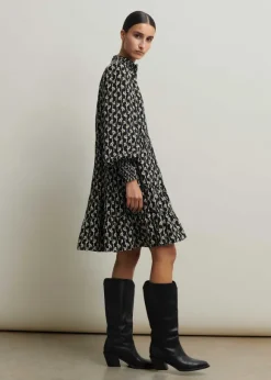 Ginko Leaf Print Short Swing Dress + Belt