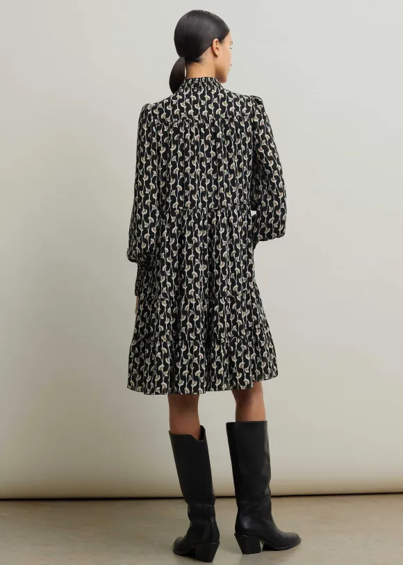 Ginko Leaf Print Short Swing Dress + Belt