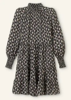 Ginko Leaf Print Short Swing Dress + Belt