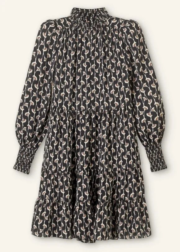 Ginko Leaf Print Short Swing Dress + Belt
