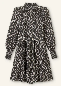 Ginko Leaf Print Short Swing Dress + Belt