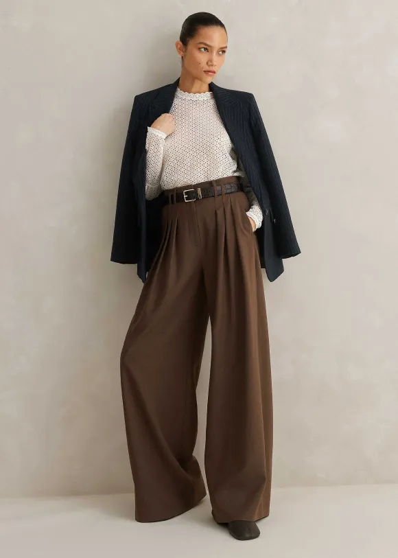 High Waisted Multi Pleat Trouser + Belt