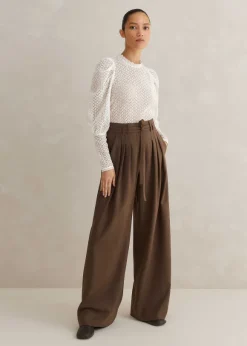 High Waisted Multi Pleat Trouser + Belt