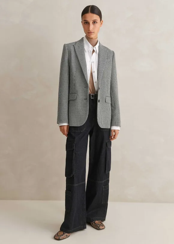 Houndstooth Single-Breasted Blazer