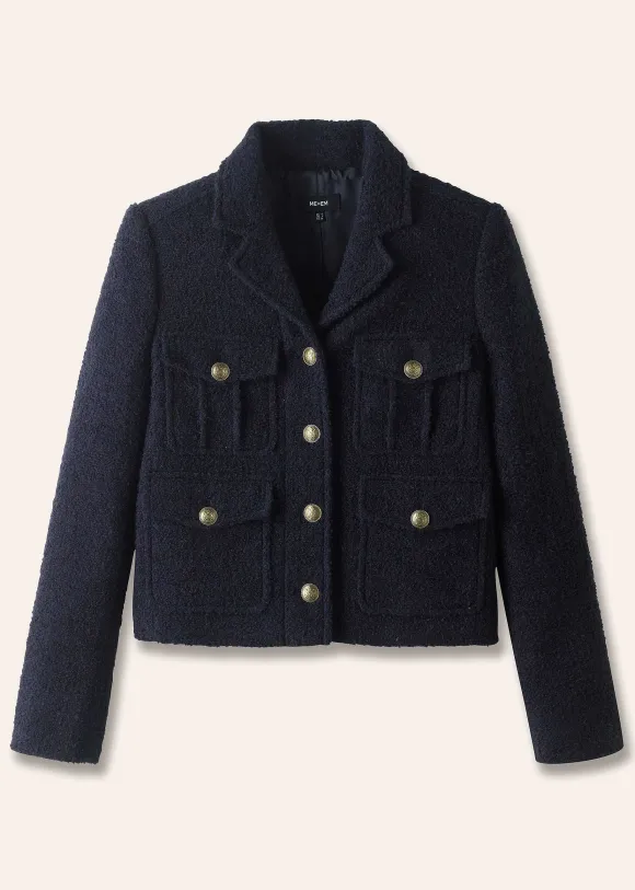 Italian Boucl Military Crop Jacket