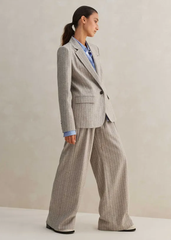 Italian Pinstripe Wide-Leg Trouser