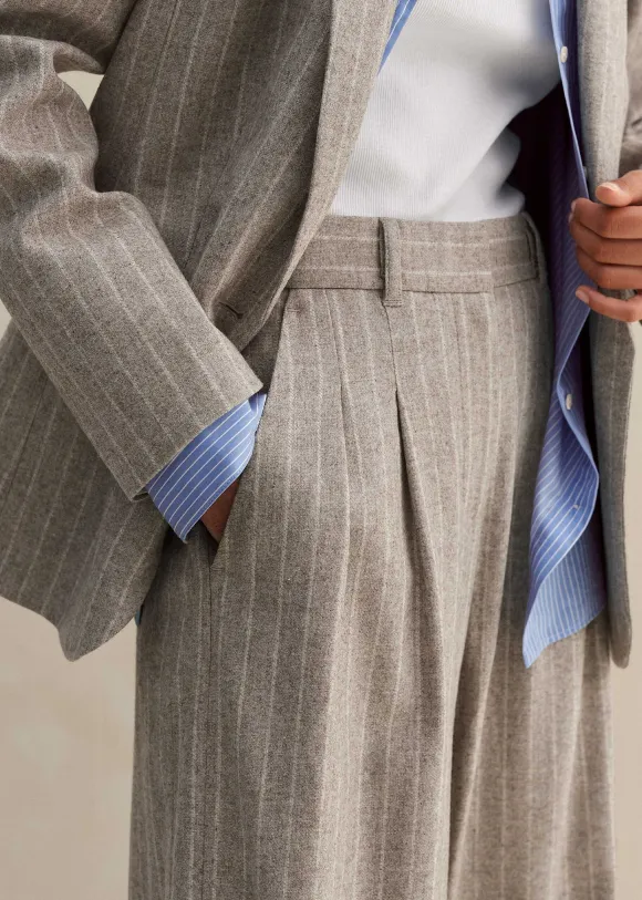 Italian Pinstripe Wide-Leg Trouser