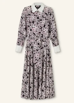 Lace Flower Print Shirt Maxi Dress + Belt