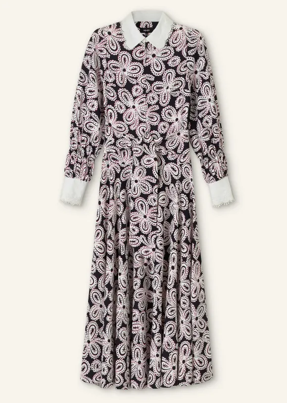 Lace Flower Print Shirt Maxi Dress + Belt