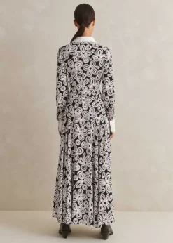 Lace Flower Print Shirt Maxi Dress + Belt