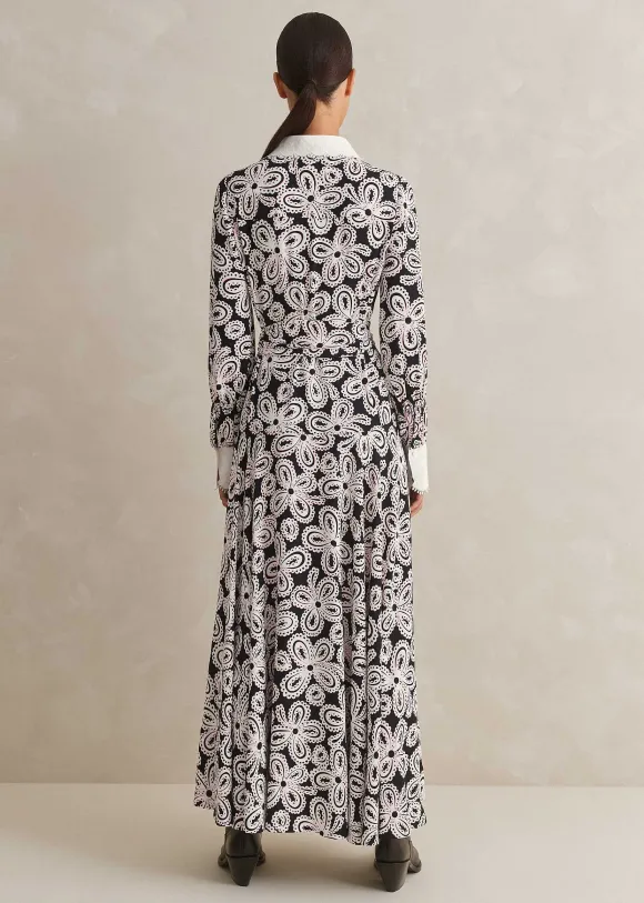 Lace Flower Print Shirt Maxi Dress + Belt