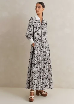 Lace Flower Print Shirt Maxi Dress + Belt