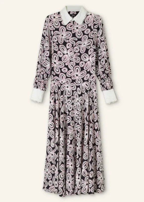 Lace Flower Print Shirt Maxi Dress + Belt
