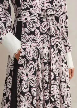 Lace Flower Print Shirt Maxi Dress + Belt