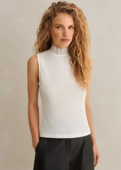 Lace Trim Crew Neck Layering Tank