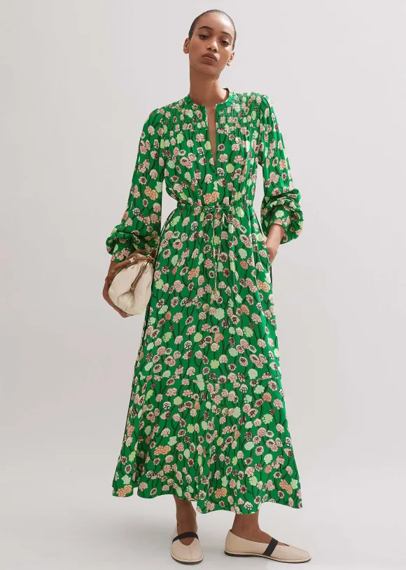 Lantana Flower Print Drawstring Maxi Dress