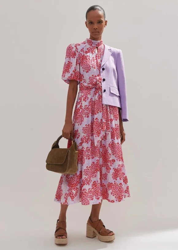 Layered Violets Print Midi Dress + Belt