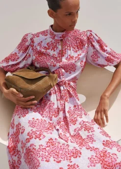 Layered Violets Print Midi Dress + Belt