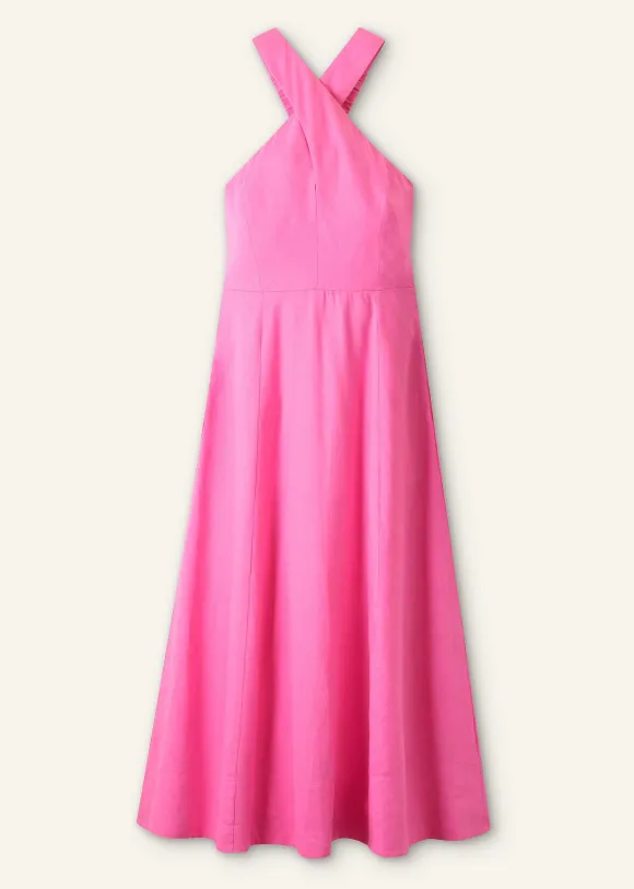 Linen-Blend Crossover Maxi Dress