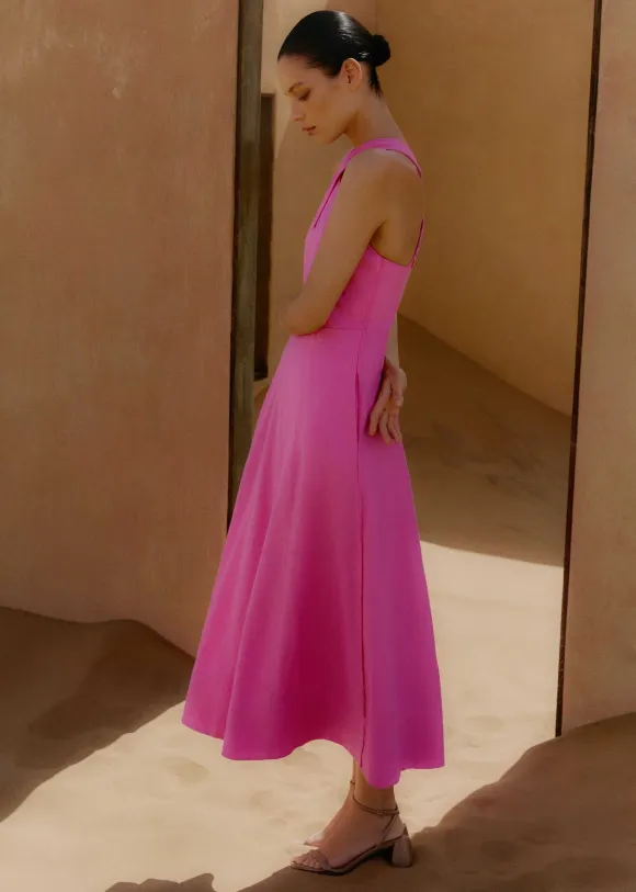 Linen-Blend Crossover Maxi Dress