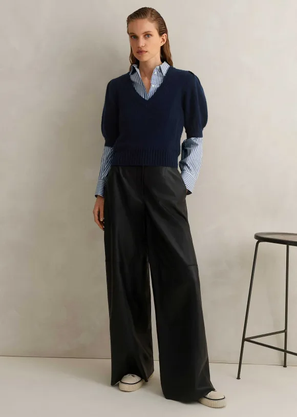 Lofty Wool Cashmere Silk V Neck Pouf Sleeve Tee