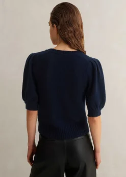 Lofty Wool Cashmere Silk V Neck Pouf Sleeve Tee