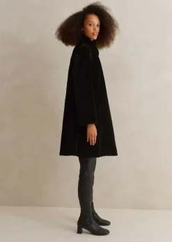 Luxe Shearling Leather Mix Swing Coat