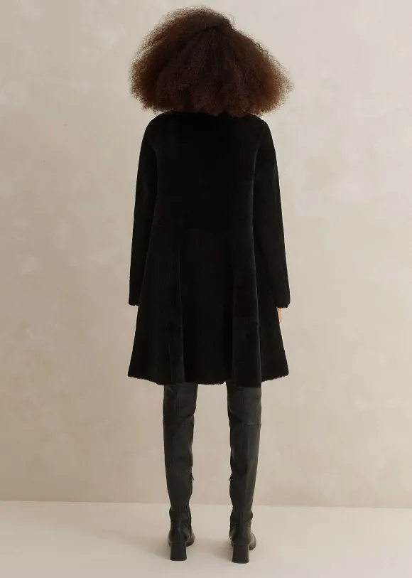 Luxe Shearling Leather Mix Swing Coat