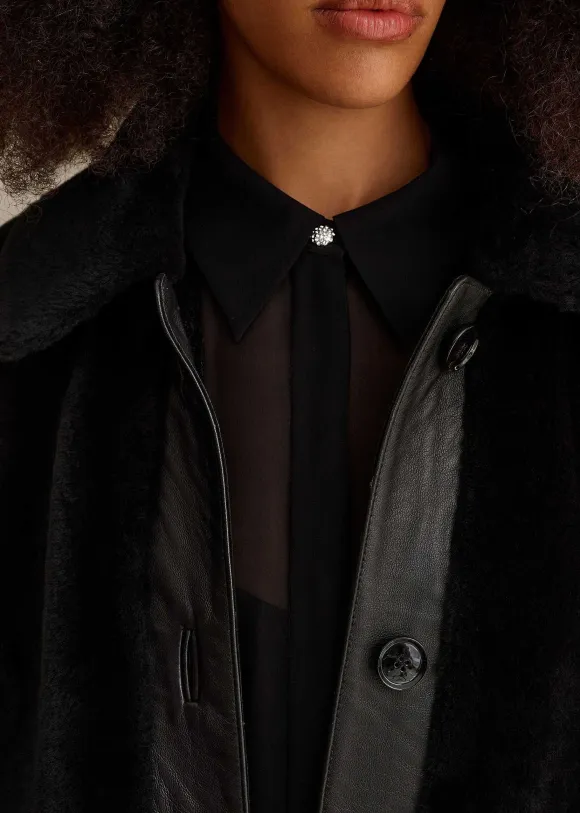 Luxe Shearling Leather Mix Swing Coat