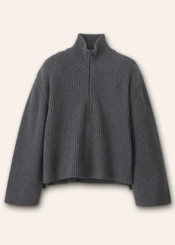 Merino Cashmere Crop Half Zip Jumper