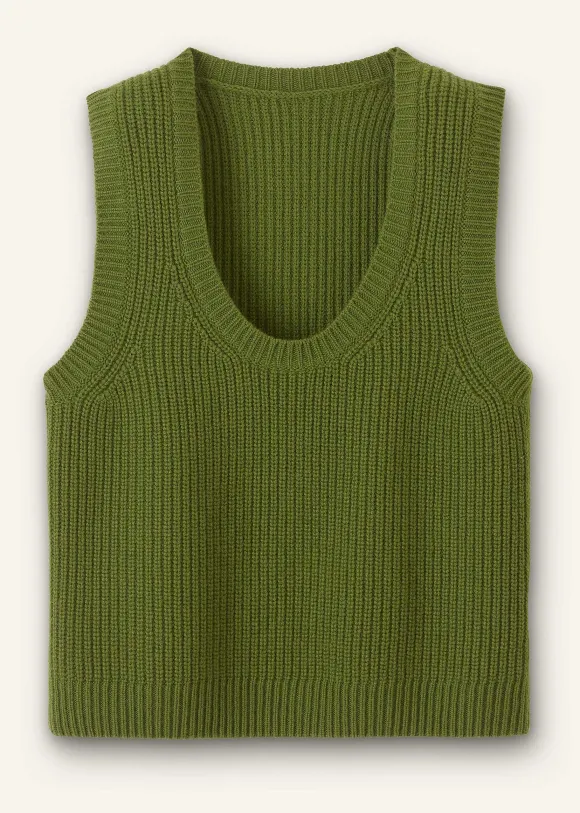 Merino Cashmere Ribbed Scoop Neck Vest