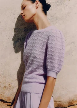 Merino Cashmere Silk Lace Stitch Tee