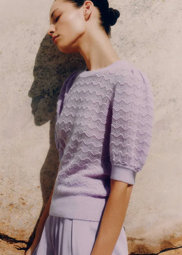 Merino Cashmere Silk Lace Stitch Tee