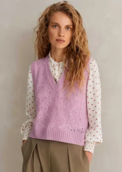 Merino Cashmere Silk Lace Stitch V-Neck Vest