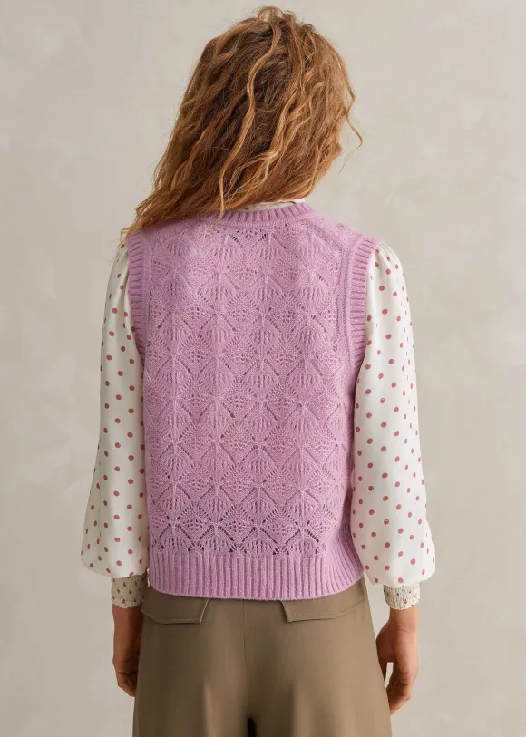 Merino Cashmere Silk Lace Stitch V-Neck Vest
