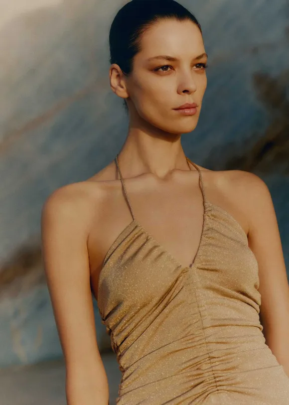 Metallic Halterneck Maxi Dress